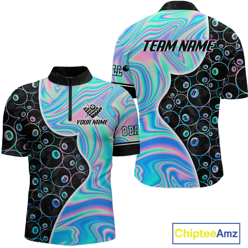 Custom Holographic 8 Ball Pattern Billiard Shirts for Men Billiard Team Jerseys Billiard League NNT280