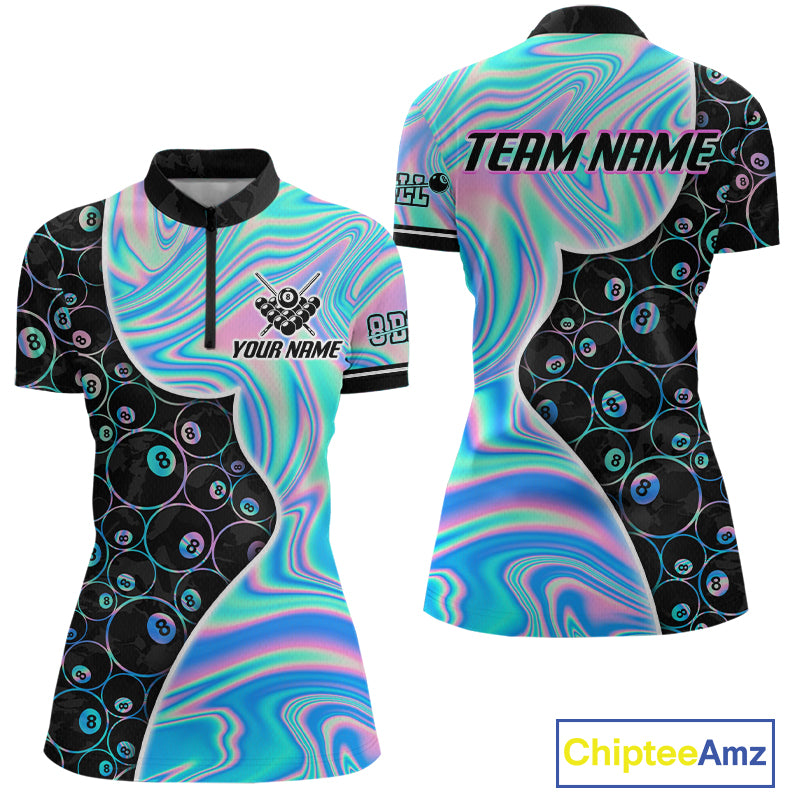 Custom Holographic 8 Ball Pattern Billiard Shirts for Women Billiard Team Jerseys Billiard League NNT280