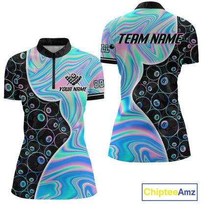 Custom Holographic 8 Ball Pattern Billiard Shirts for Women Billiard Team Jerseys Billiard League NNT280