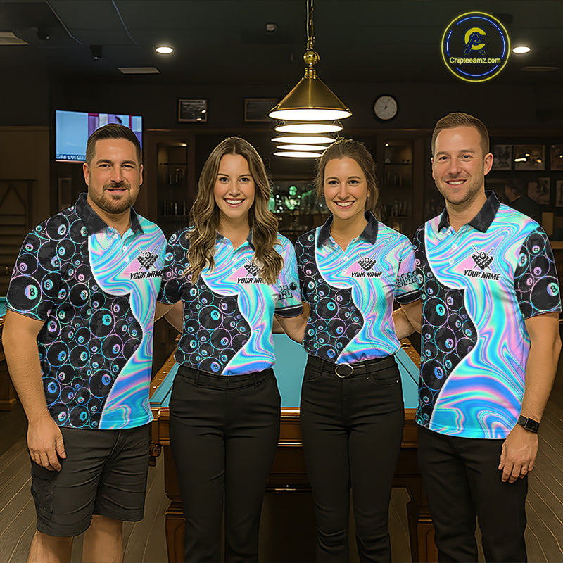 Custom Holographic 8 Ball Pattern Billiard Shirts for Men Billiard Team Jerseys Billiard League NNT280
