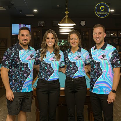 Custom Holographic 8 Ball Pattern Billiard Shirts for Men Billiard Team Jerseys Billiard League NNT280