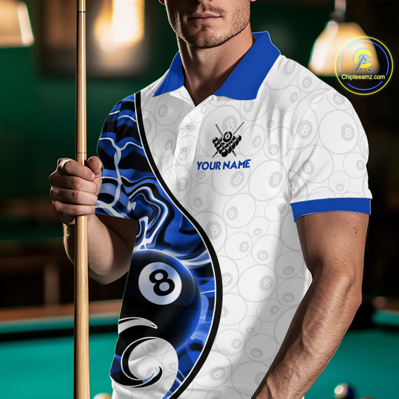 Custom Blue Liquid Swirl 8 Ball Billiard Shirts for Men Billiard Team Jerseys Billiard League NNT279