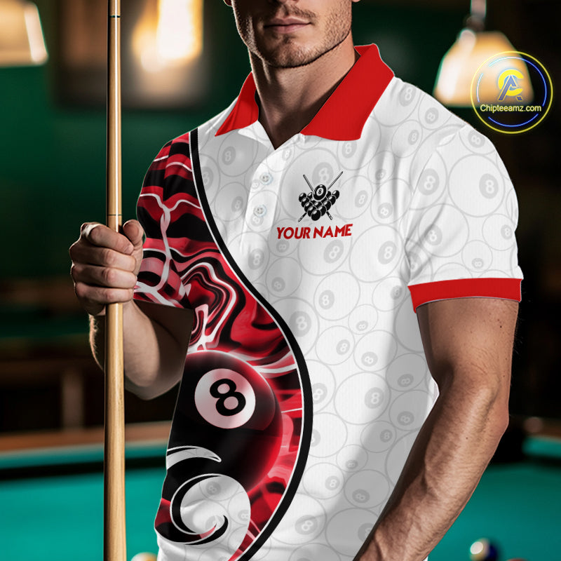Custom Red Liquid Swirl 8 Ball Billiard Shirts for Men Billiard Team Jerseys Billiard League NNT279
