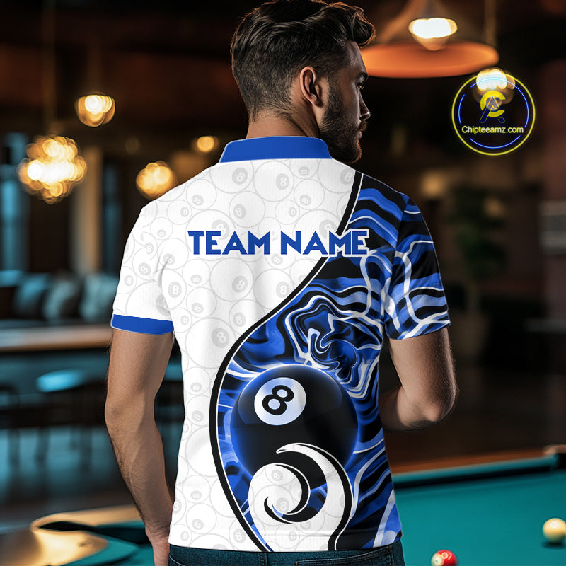 Custom Blue Liquid Swirl 8 Ball Billiard Shirts for Men Billiard Team Jerseys Billiard League NNT279