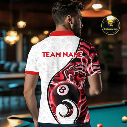 Custom Red Liquid Swirl 8 Ball Billiard Shirts for Men Billiard Team Jerseys Billiard League NNT279