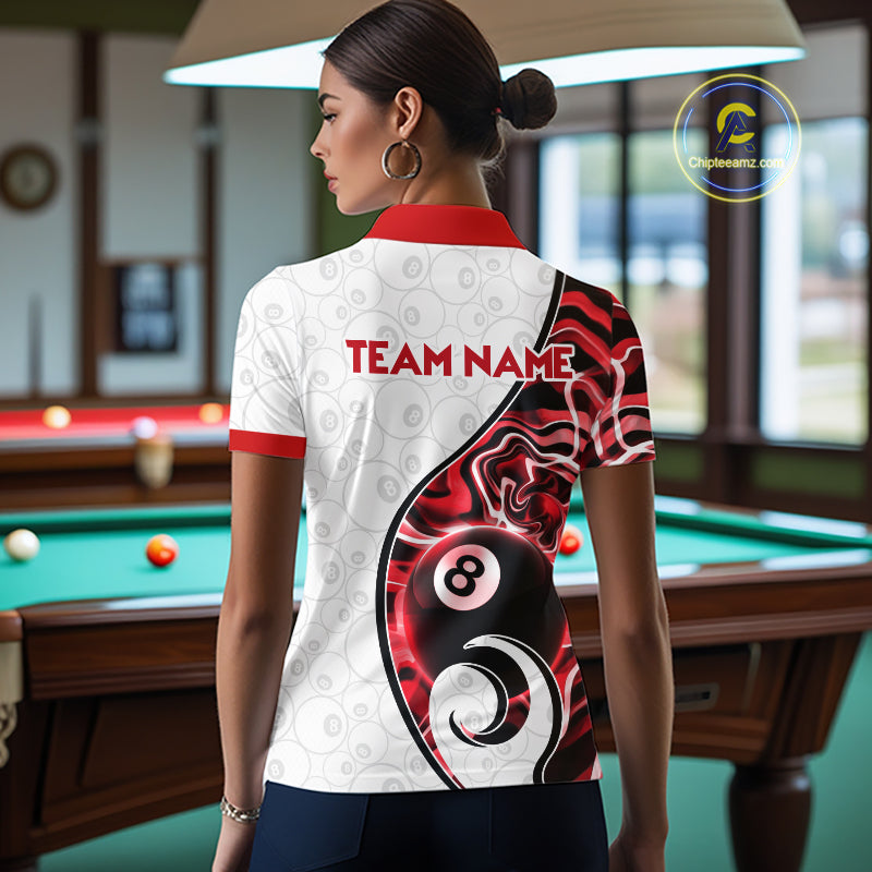 Custom Red Liquid Swirl 8 Ball Billiard Shirts for Women Billiard Team Jerseys Billiard League NNT279