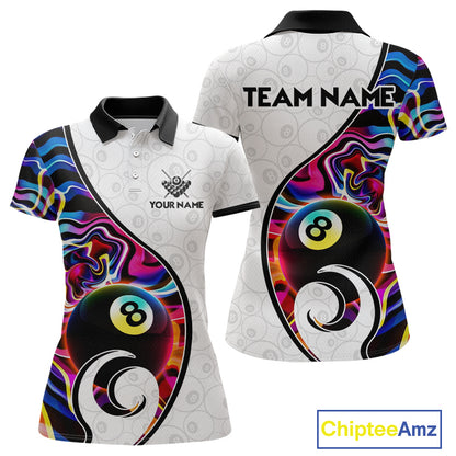 Custom Colorful Liquid Swirl 8 Ball Billiard Shirts for Women Billiard Team Jerseys Billiard League NNT279