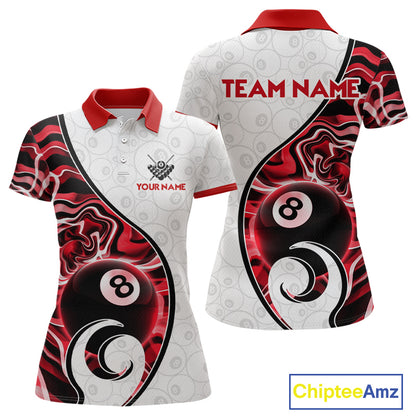 Custom Red Liquid Swirl 8 Ball Billiard Shirts for Women Billiard Team Jerseys Billiard League NNT279