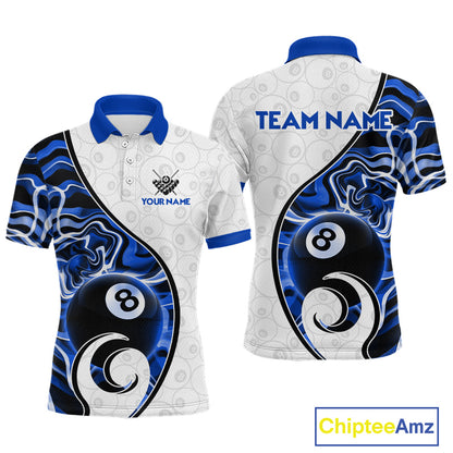 Custom Blue Liquid Swirl 8 Ball Billiard Shirts for Men Billiard Team Jerseys Billiard League NNT279