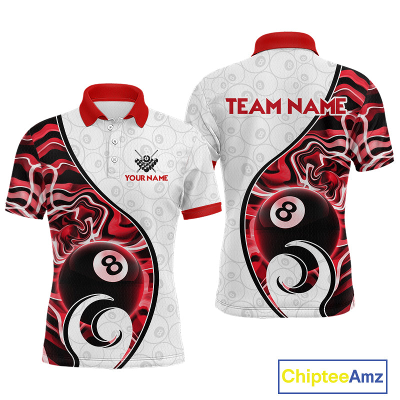 Custom Red Liquid Swirl 8 Ball Billiard Shirts for Men Billiard Team Jerseys Billiard League NNT279