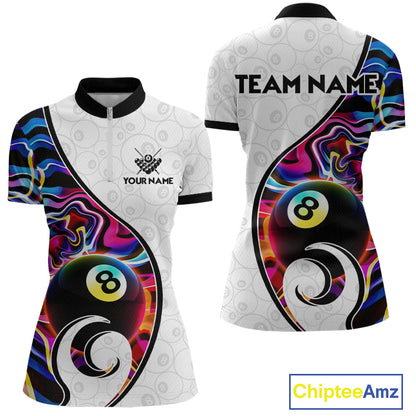 Custom Colorful Liquid Swirl 8 Ball Billiard Shirts for Women Billiard Team Jerseys Billiard League NNT279