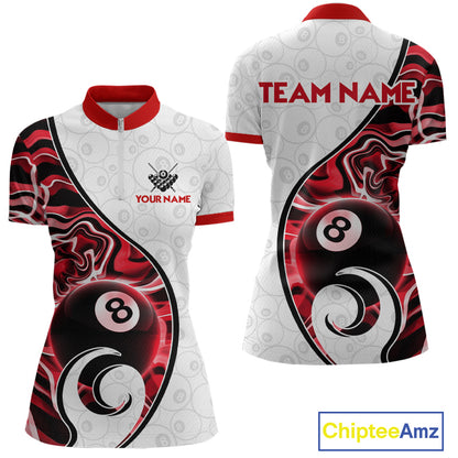 Custom Red Liquid Swirl 8 Ball Billiard Shirts for Women Billiard Team Jerseys Billiard League NNT279