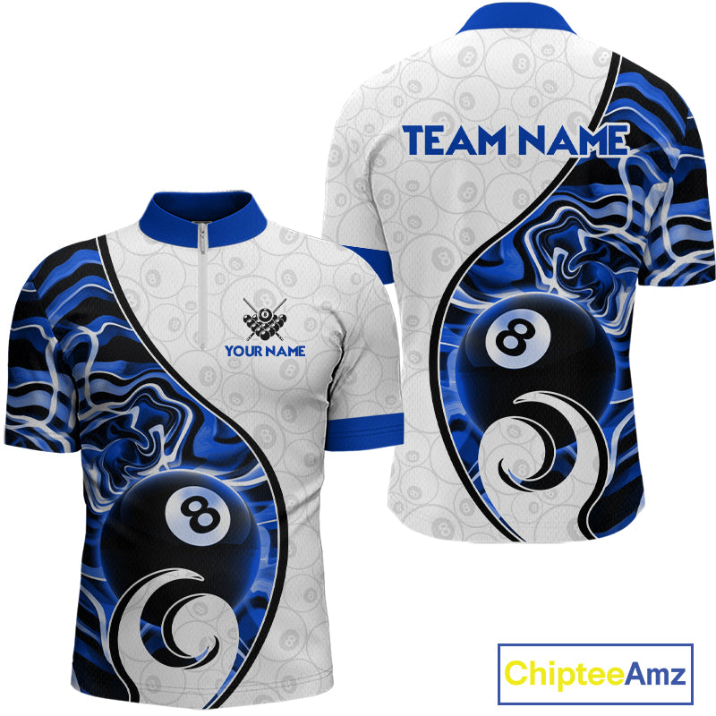 Custom Blue Liquid Swirl 8 Ball Billiard Shirts for Men Billiard Team Jerseys Billiard League NNT279