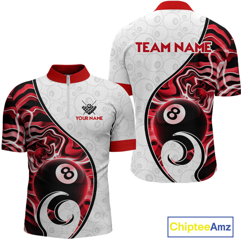Custom Red Liquid Swirl 8 Ball Billiard Shirts for Men Billiard Team Jerseys Billiard League NNT279