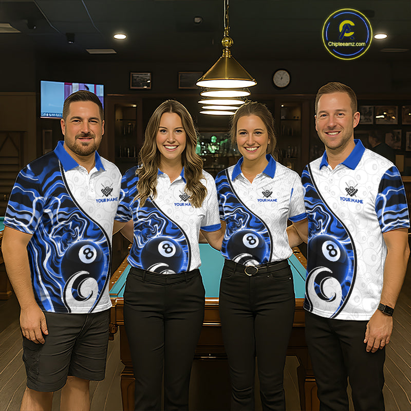 Custom Blue Liquid Swirl 8 Ball Billiard Shirts for Men Billiard Team Jerseys Billiard League NNT279
