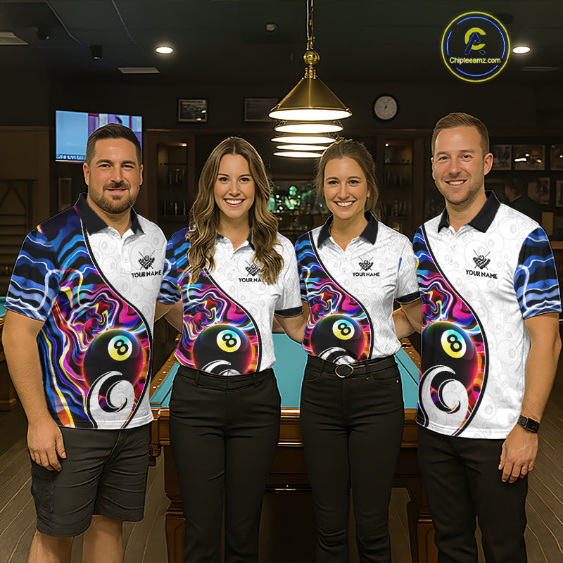 Custom Colorful Liquid Swirl 8 Ball Billiard Shirts for Women Billiard Team Jerseys Billiard League NNT279