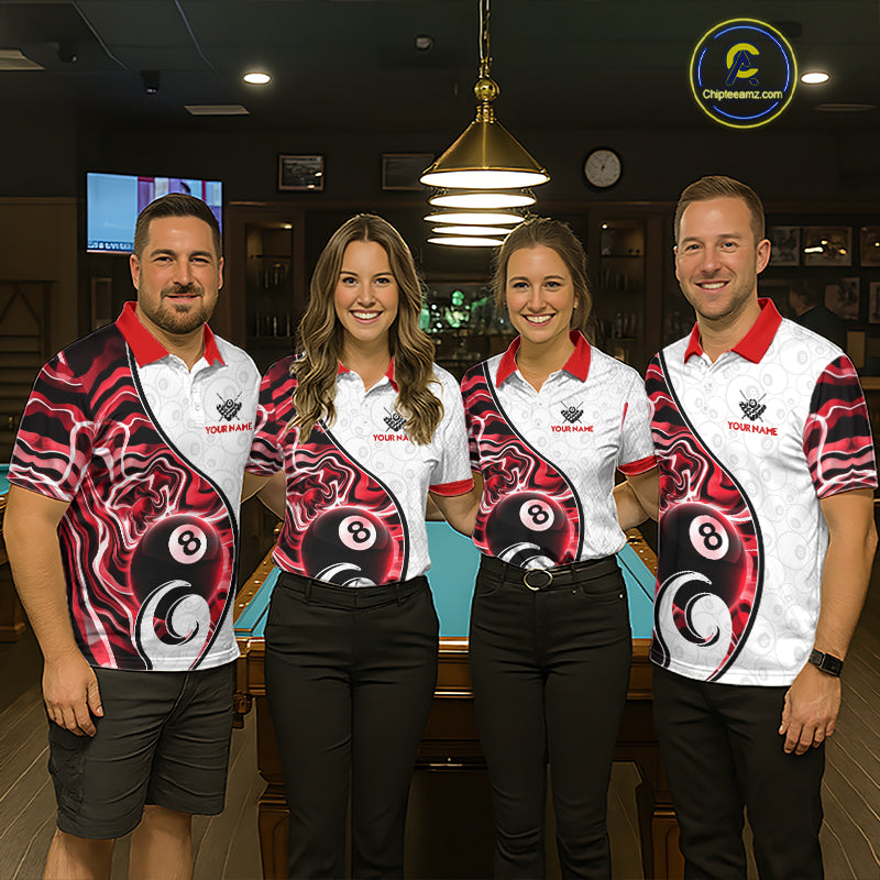 Custom Red Liquid Swirl 8 Ball Billiard Shirts for Men Billiard Team Jerseys Billiard League NNT279