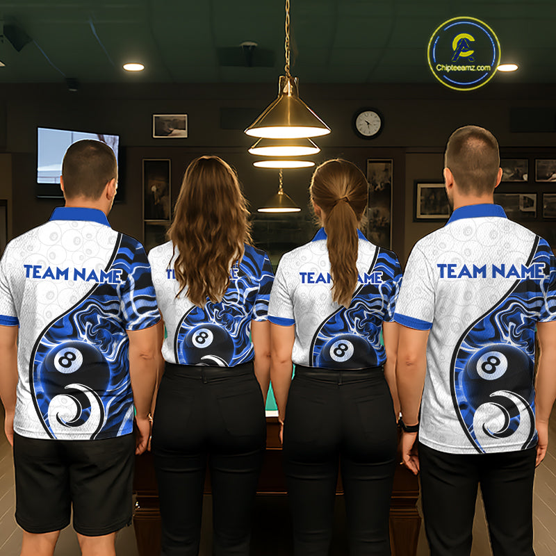 Custom Blue Liquid Swirl 8 Ball Billiard Shirts for Women Billiard Team Jerseys Billiard League NNT279