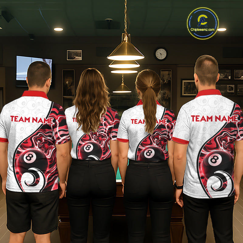 Custom Red Liquid Swirl 8 Ball Billiard Shirts for Women Billiard Team Jerseys Billiard League NNT279