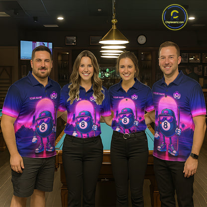 Custom Purple Funny 8 Ball Retro Billiard Shirts for Women Billiard Team Shirts Polo & 1/4 Zip NNT93