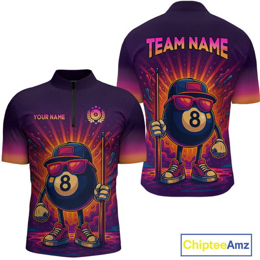 8 Ball Billiard Shirts for Men Retro Custom Billiard Team Shirts Billiard League Polo & 1/4 Zip NNT98