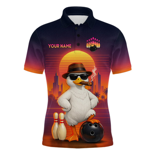 Custom Funny Duck Bowling Jersey for Men Bowling Uniform Polo & 1/4 Zip Bowling Team Shirts HNT235