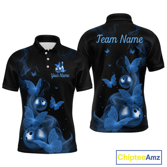 Custom Blue Butterfly Galaxy Bowling Jersey for Men Bowling Team Shirts Bowling League HNT310
