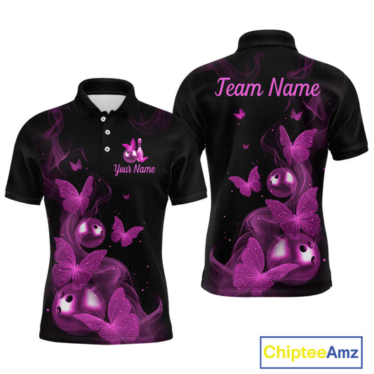 Custom Pink Butterfly Galaxy Bowling Jersey for Men Bowling Team Shirts Bowling League HNT310