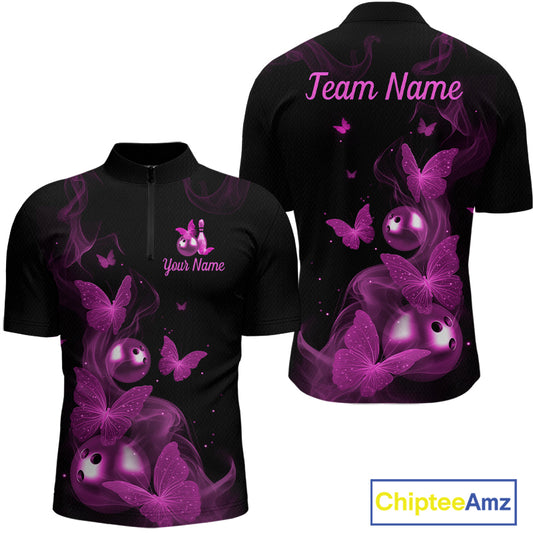 Custom Pink Butterfly Galaxy Bowling Jersey for Men Bowling Team Shirts Bowling League HNT310