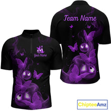 Load image into Gallery viewer, Custom Purple Butterfly Galaxy Bowling Jersey for Men Bowling Team Shirts Bowling League HNT310