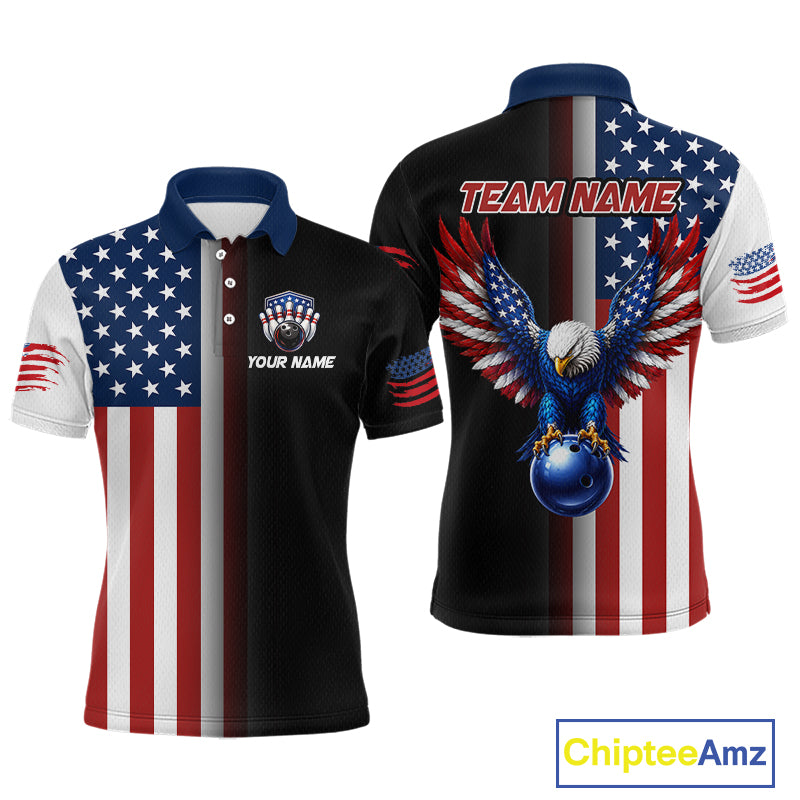 Custom US Flag Eagle Bowling Jersey for Men Bowling Team Shirts Polo & 1/4 Zip Bowling League HNT476