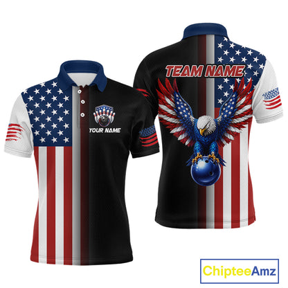 Custom US Flag Eagle Bowling Jersey for Men Bowling Team Shirts Polo & 1/4 Zip Bowling League HNT476