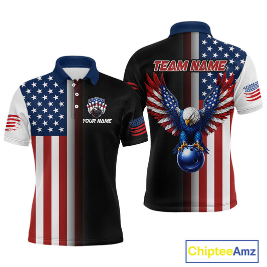 Custom US Flag Eagle Bowling Jersey for Men Bowling Team Shirts Polo & 1/4 Zip Bowling League HNT476