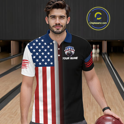 Custom US Flag Eagle Bowling Jersey for Men Bowling Team Shirts Polo & 1/4 Zip Bowling League HNT476