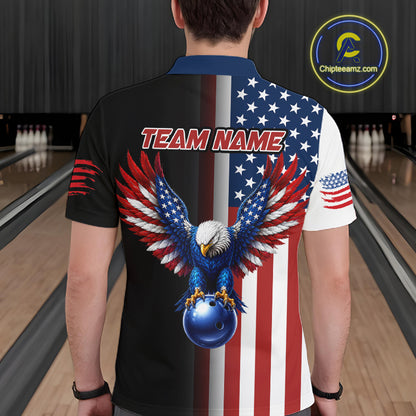 Custom US Flag Eagle Bowling Jersey for Men Bowling Team Shirts Polo & 1/4 Zip Bowling League HNT476