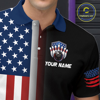 Custom US Flag Eagle Bowling Jersey for Men Bowling Team Shirts Polo & 1/4 Zip Bowling League HNT476