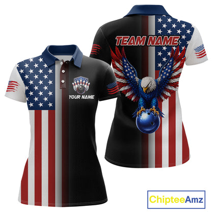 Custom US Flag Eagle Bowling Jersey for Women Bowling Team Shirts Polo & 1/4 Zip Bowling League HNT476