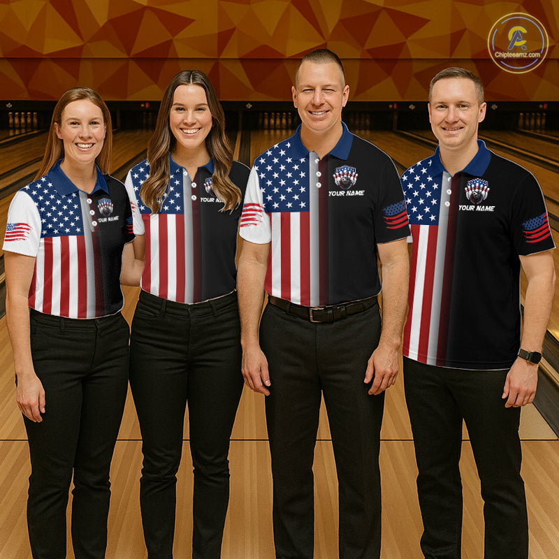 Custom US Flag Eagle Bowling Jersey for Women Bowling Team Shirts Polo & 1/4 Zip Bowling League HNT476