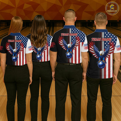 Custom US Flag Eagle Bowling Jersey for Women Bowling Team Shirts Polo & 1/4 Zip Bowling League HNT476
