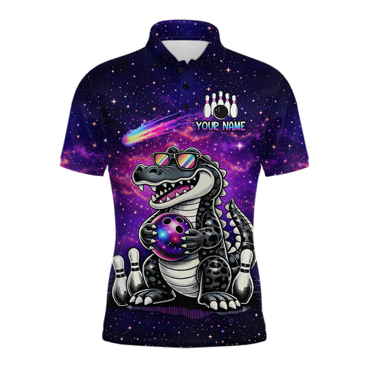 Custom Funny Galaxy Alligator Bowling Jersey for Men Bowling Tournament Polo & 1/4 Zip Bowling Team Shirts HNT218