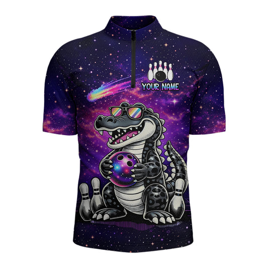 Custom Funny Galaxy Alligator Bowling Jersey for Men Bowling Tournament Polo & 1/4 Zip Bowling Team Shirts HNT218
