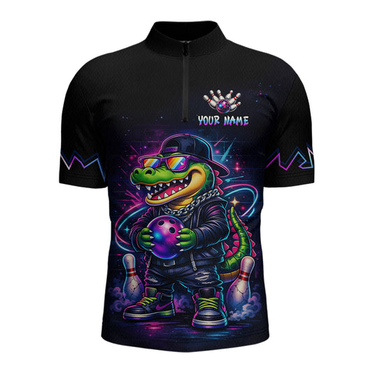 Custom Neon Funny Alligator Bowling Jersey for Men Bowling Tournament Polo & 1/4 Zip Bowling Team Shirts HNT219