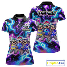 Load image into Gallery viewer, Custom Funny Sloth Bowling Jersey for Women Purple Blue Neon Bowling Team Shirts Bowling League HNT307