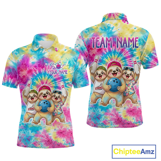 Custom Funny Sloth Bowling Jersey for Men Tropical Tie-Dye Bowling Team Shirts Bowling League HNT306