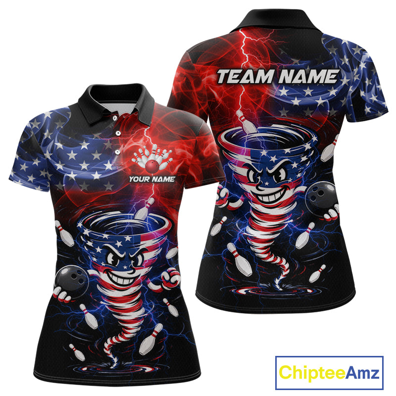 Custom Smoke US Flag Tornado Bowling Jersey for Women Bowling Team Shirts Polo & 1/4 Zip HNT480