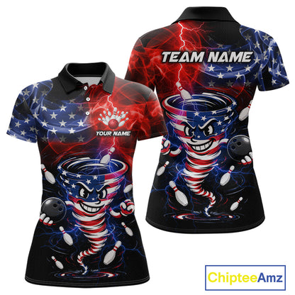 Custom Smoke US Flag Tornado Bowling Jersey for Women Bowling Team Shirts Polo & 1/4 Zip HNT480
