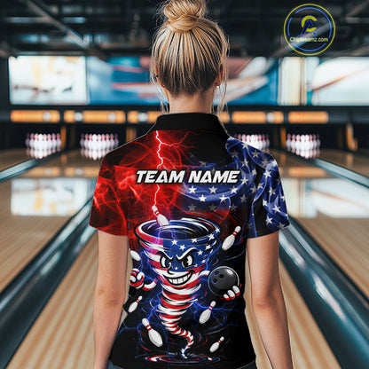 Custom Smoke US Flag Tornado Bowling Jersey for Women Bowling Team Shirts Polo & 1/4 Zip HNT480