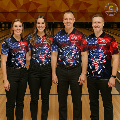Custom Smoke US Flag Tornado Bowling Jersey for Men Bowling Team Shirts Polo & 1/4 Zip HNT480