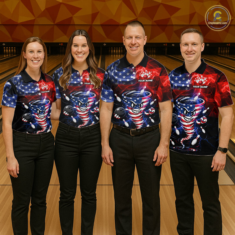 Custom Smoke US Flag Tornado Bowling Jersey for Women Bowling Team Shirts Polo & 1/4 Zip HNT480