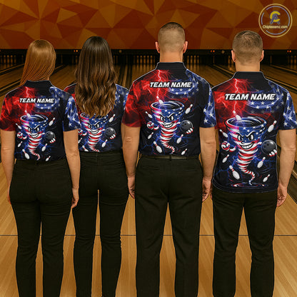 Custom Smoke US Flag Tornado Bowling Jersey for Women Bowling Team Shirts Polo & 1/4 Zip HNT480
